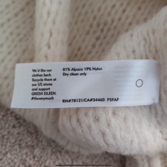 EILEEN FISHER soft cozy chunky alpaca oversized sweater with front cable NWOT - Picture 5 of 5